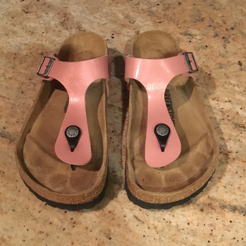 Birkenstock Gizeh Pink Leather Thong Sandals  Regular Width